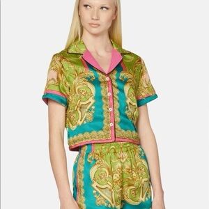 Versace Barocco Goddess Reversible Silk Crop Top and Shorts